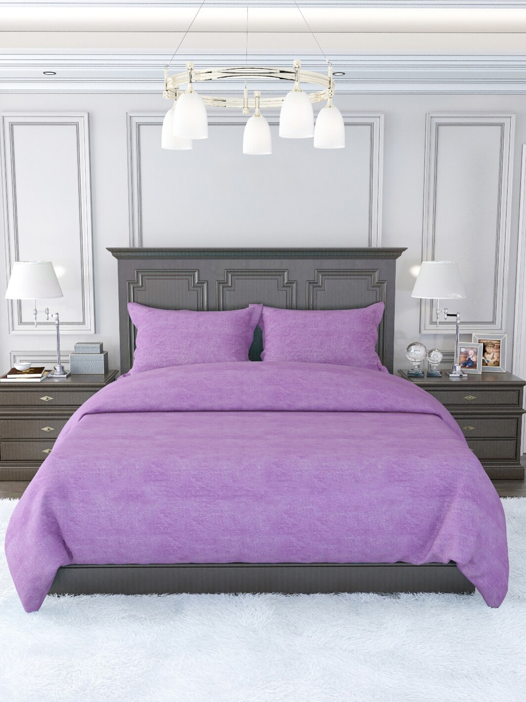 

MULTITEX Purple Floral 120 TC King Bedsheet with 2 Pillow Covers
