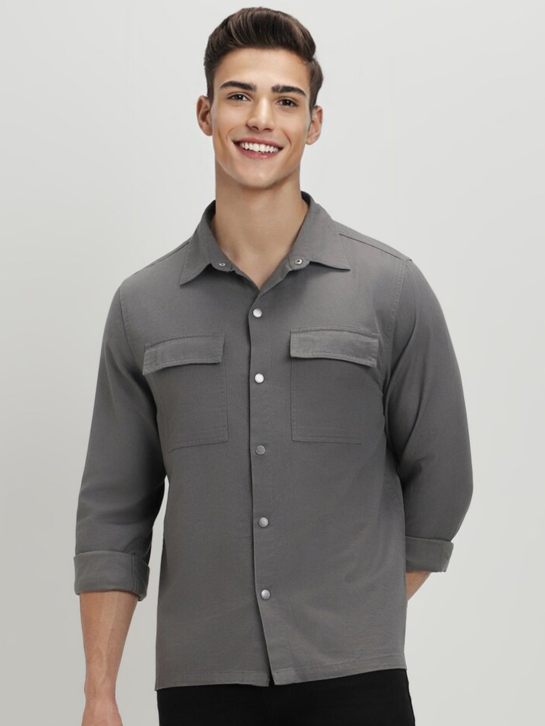 

FOREVER 21 Long Sleeves Pure Cotton Casual Shirt, Grey