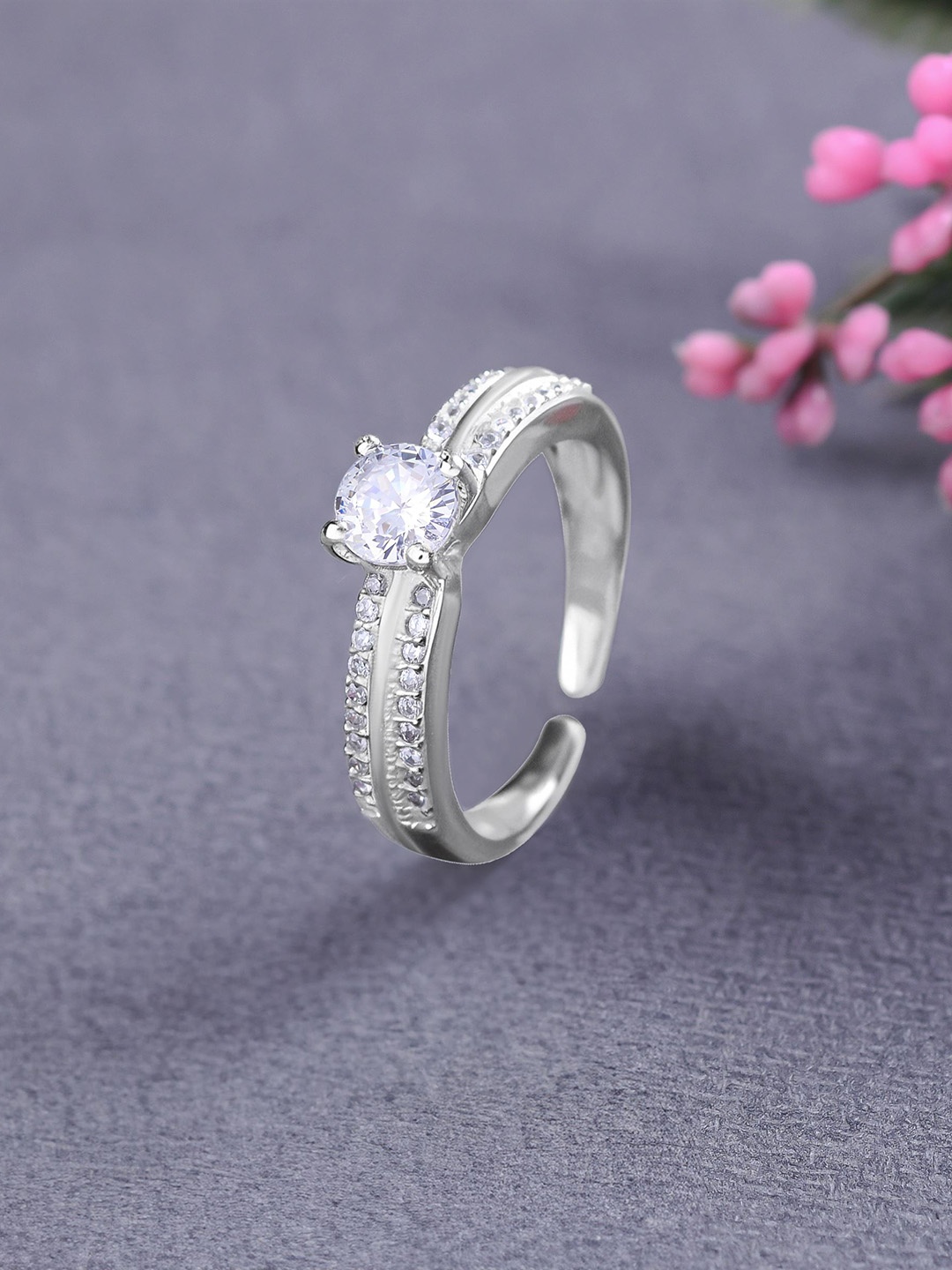 

KUBERBOX Rhodium Plated & Crytstal Stuuded Finger Ring, Silver