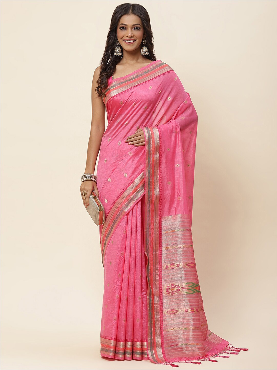 

Meena Bazaar Ethnic Motif Woven Design Saree, Pink
