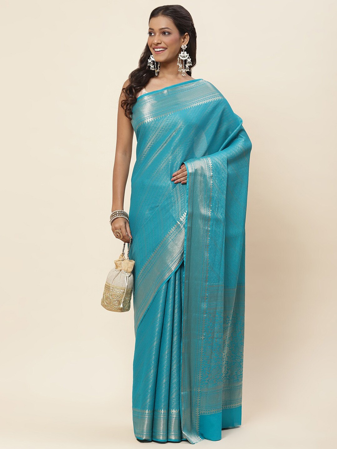 

Meena Bazaar Ethnic Motifs Woven Design Saree, Blue