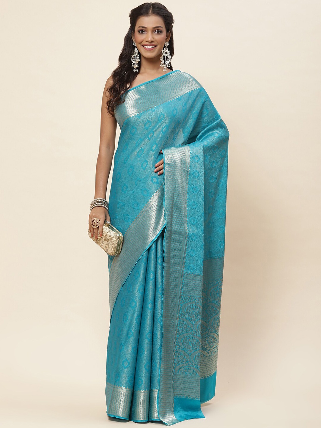 

Meena Bazaar Ethnic Motif Woven Design Saree, Blue