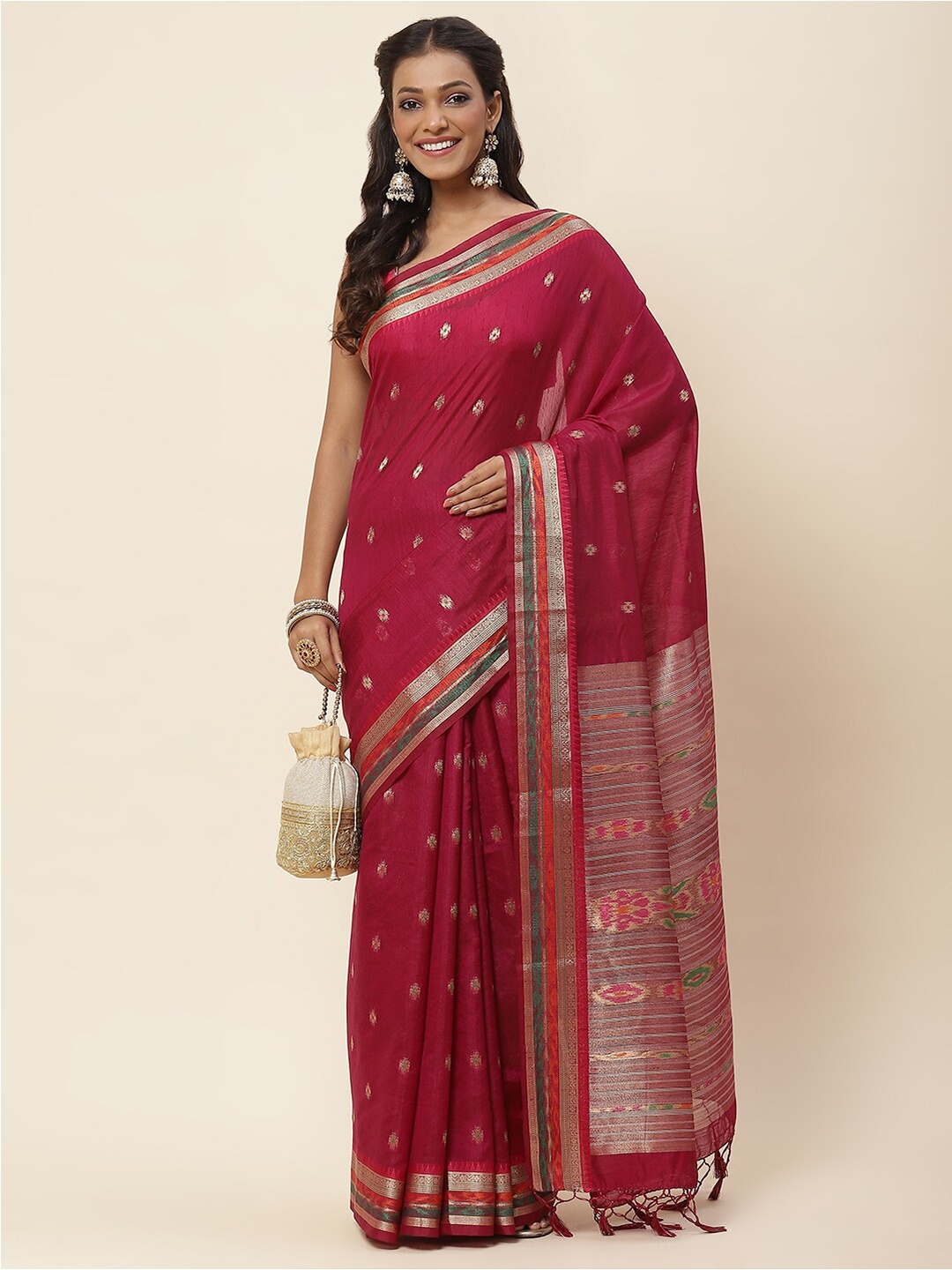 

Meena Bazaar Woven Design Art Silk Saree, Burgundy