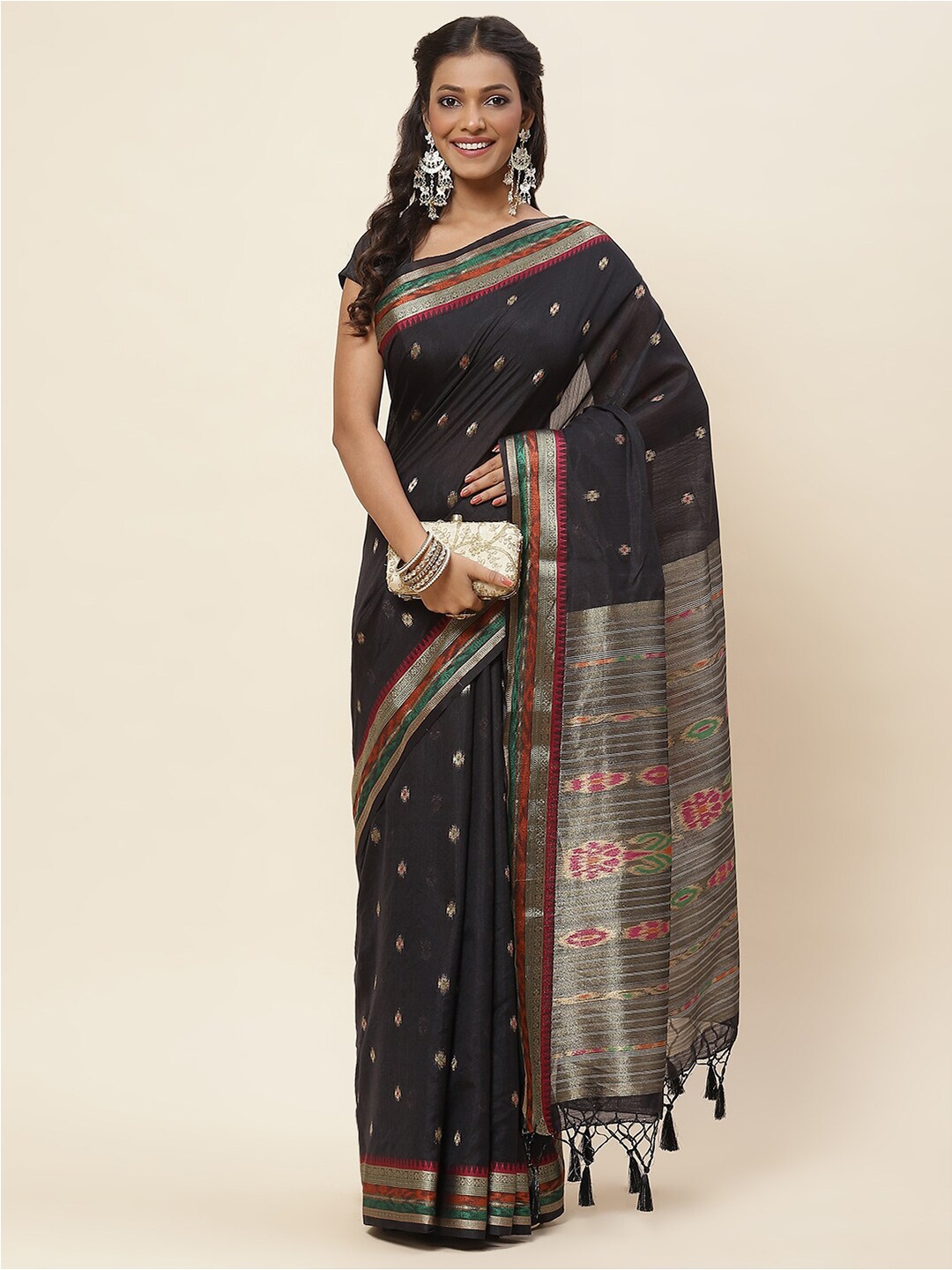 

Meena Bazaar Ethnic Motif Woven Design Saree, Black