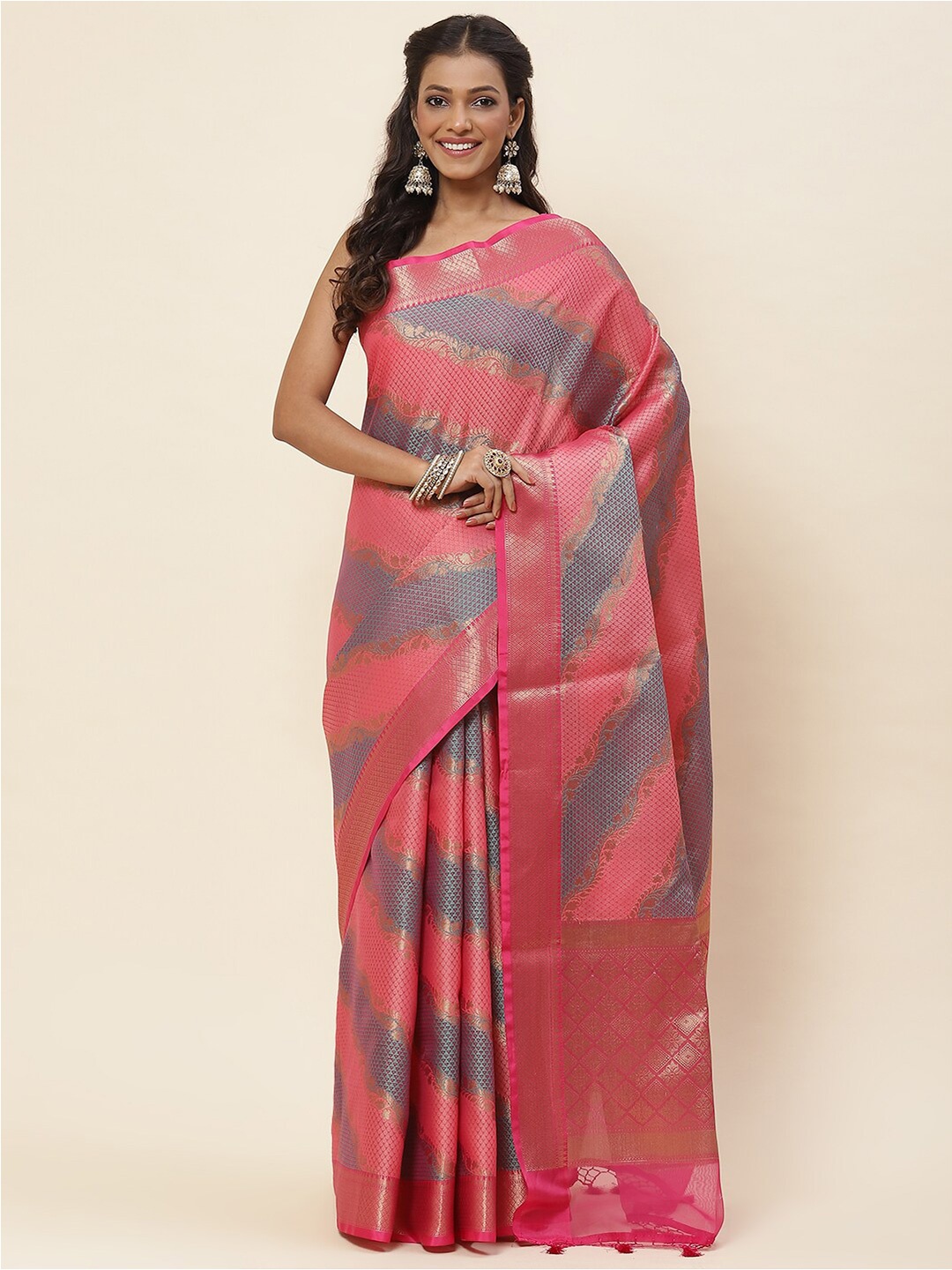 

Meena Bazaar Woven Design Art Silk Saree, Pink