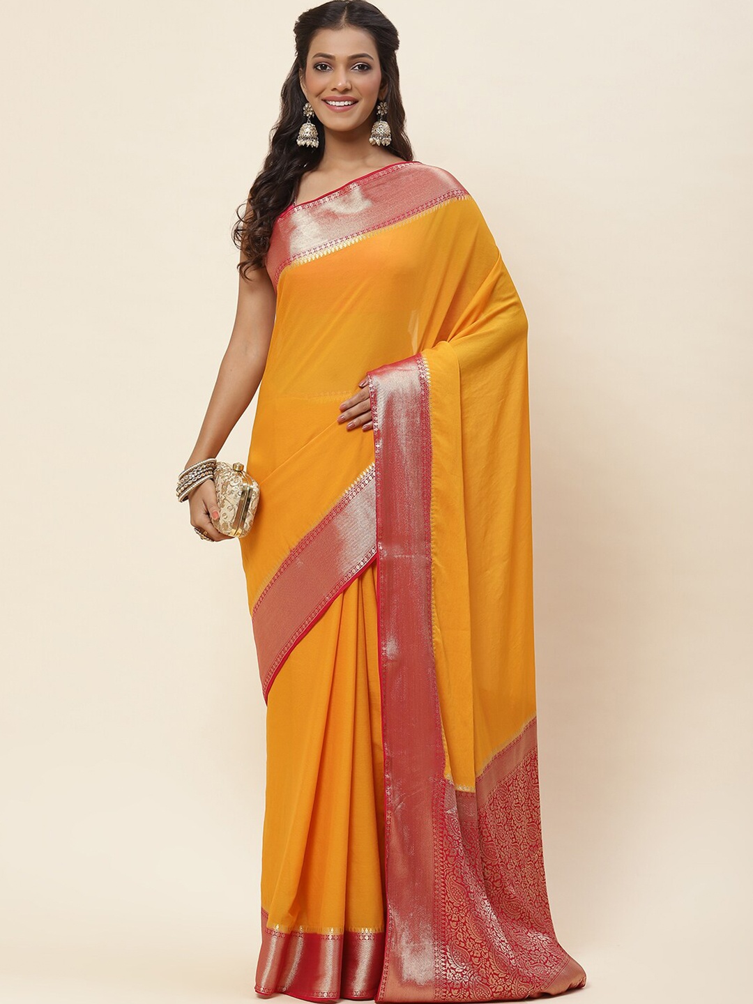 

Meena Bazaar Zari Art Silk Saree, Mustard