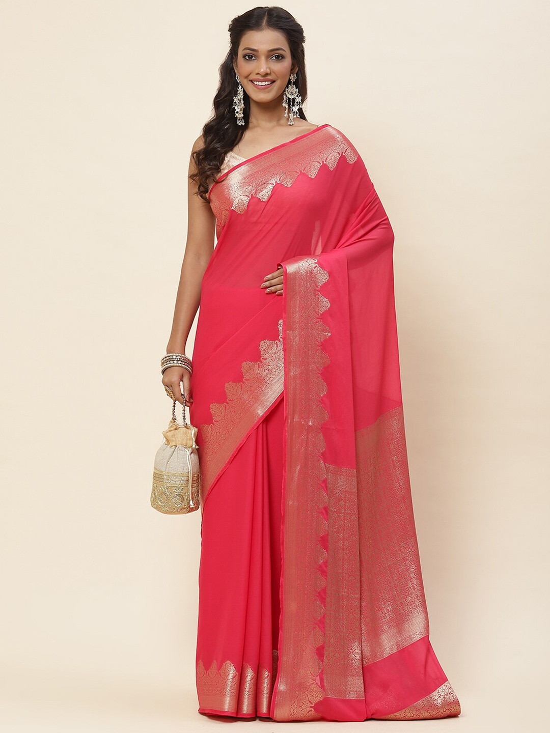

Meena Bazaar Art Silk Saree With Woven Design Border, Pink