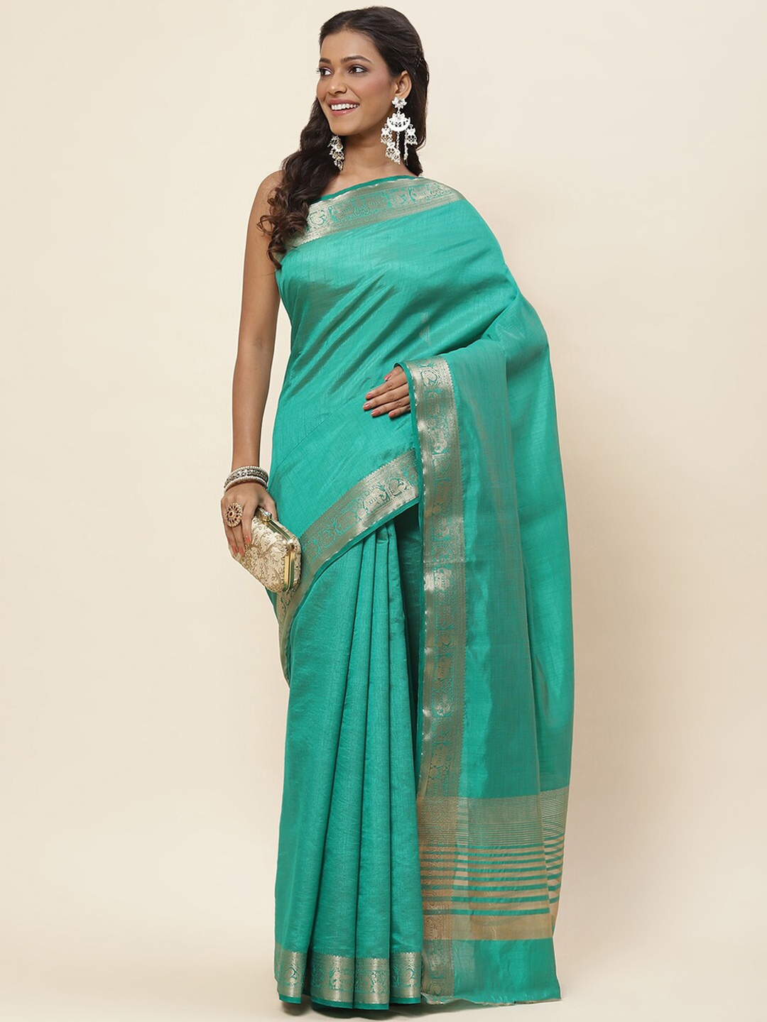

Meena Bazaar Art Silk Saree With Woven Design Border, Green