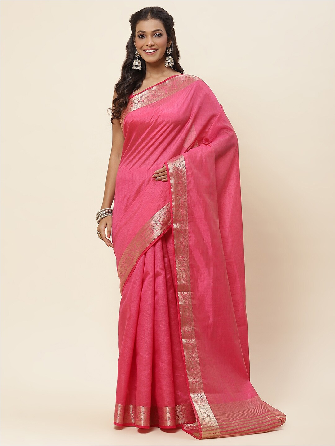 

Meena Bazaar Art Silk Zari Border Saree, Pink