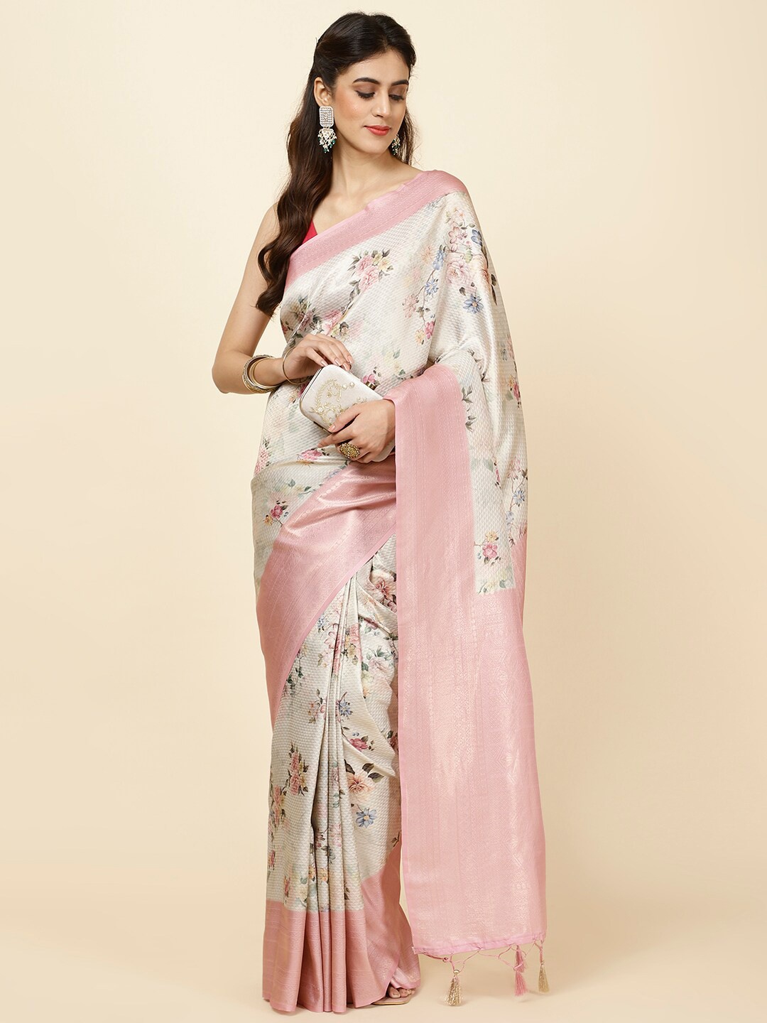 

Meena Bazaar Ethnic Motifs Woven Design Saree, Beige