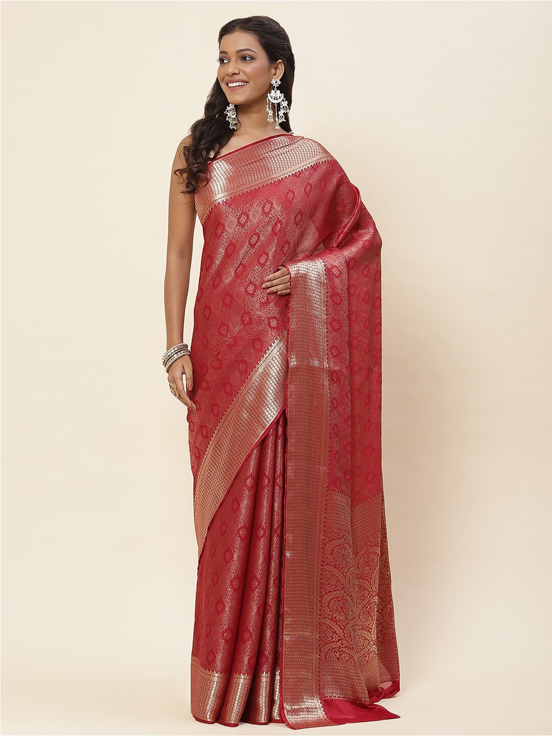 

Meena Bazaar Ethnic Motifs Woven Design Saree, Maroon