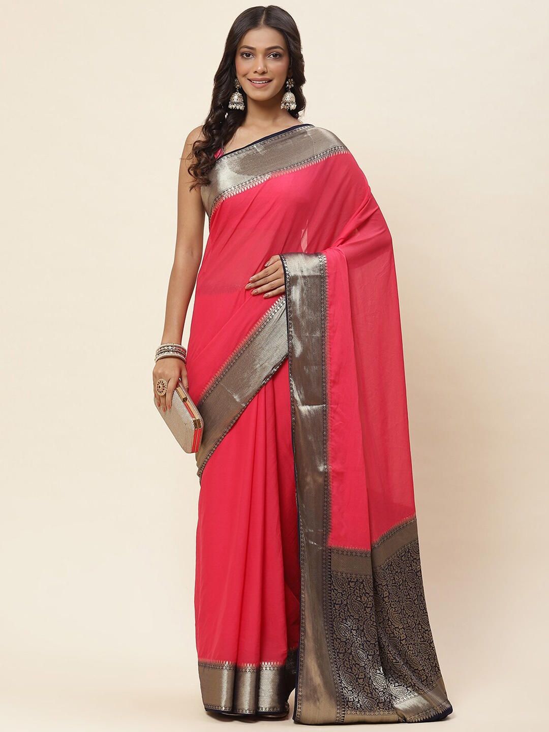 

Meena Bazaar Art Silk Saree With Woven Design Border, Pink