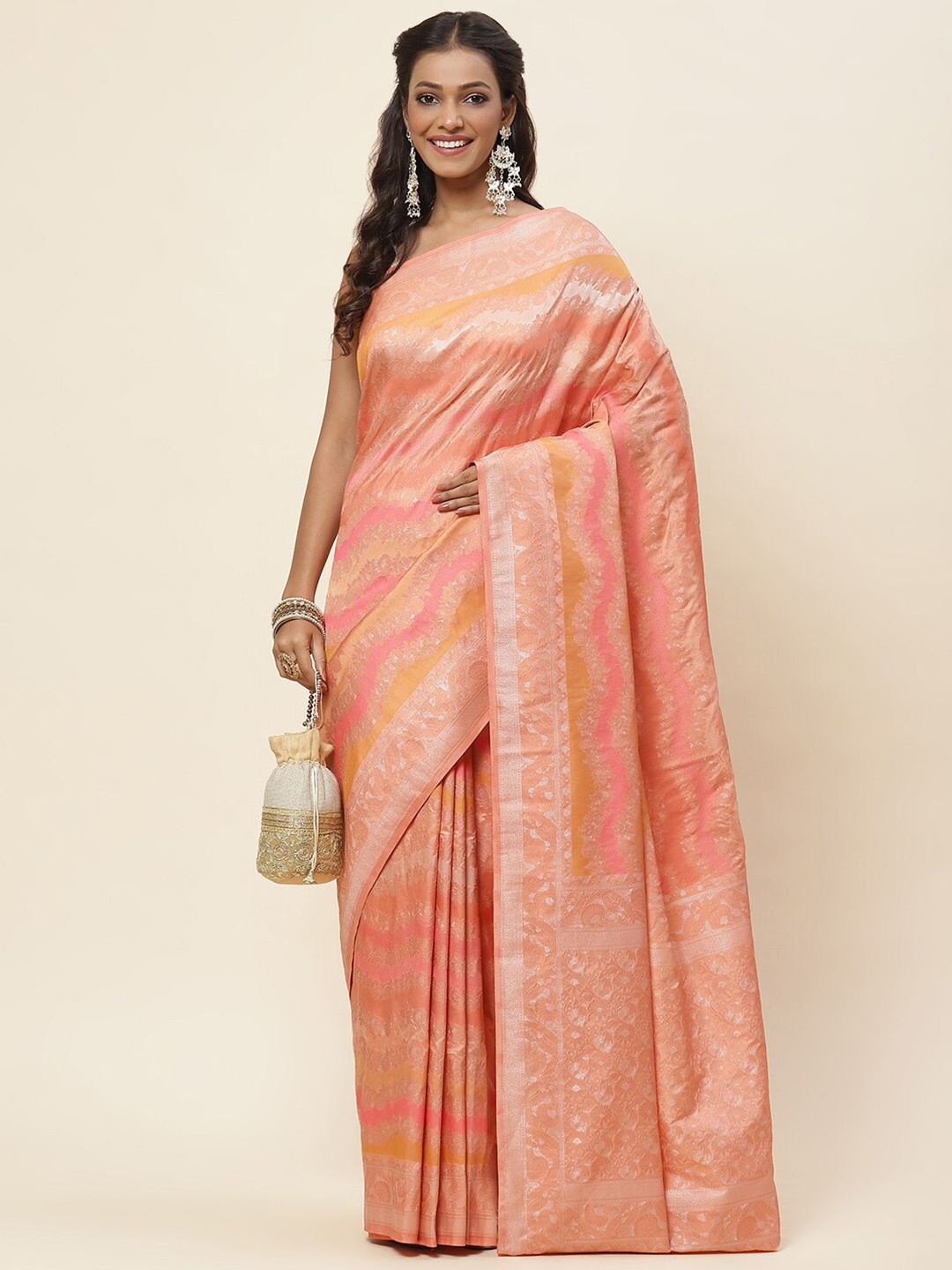 

Meena Bazaar Woven Design Art Silk Saree, Peach