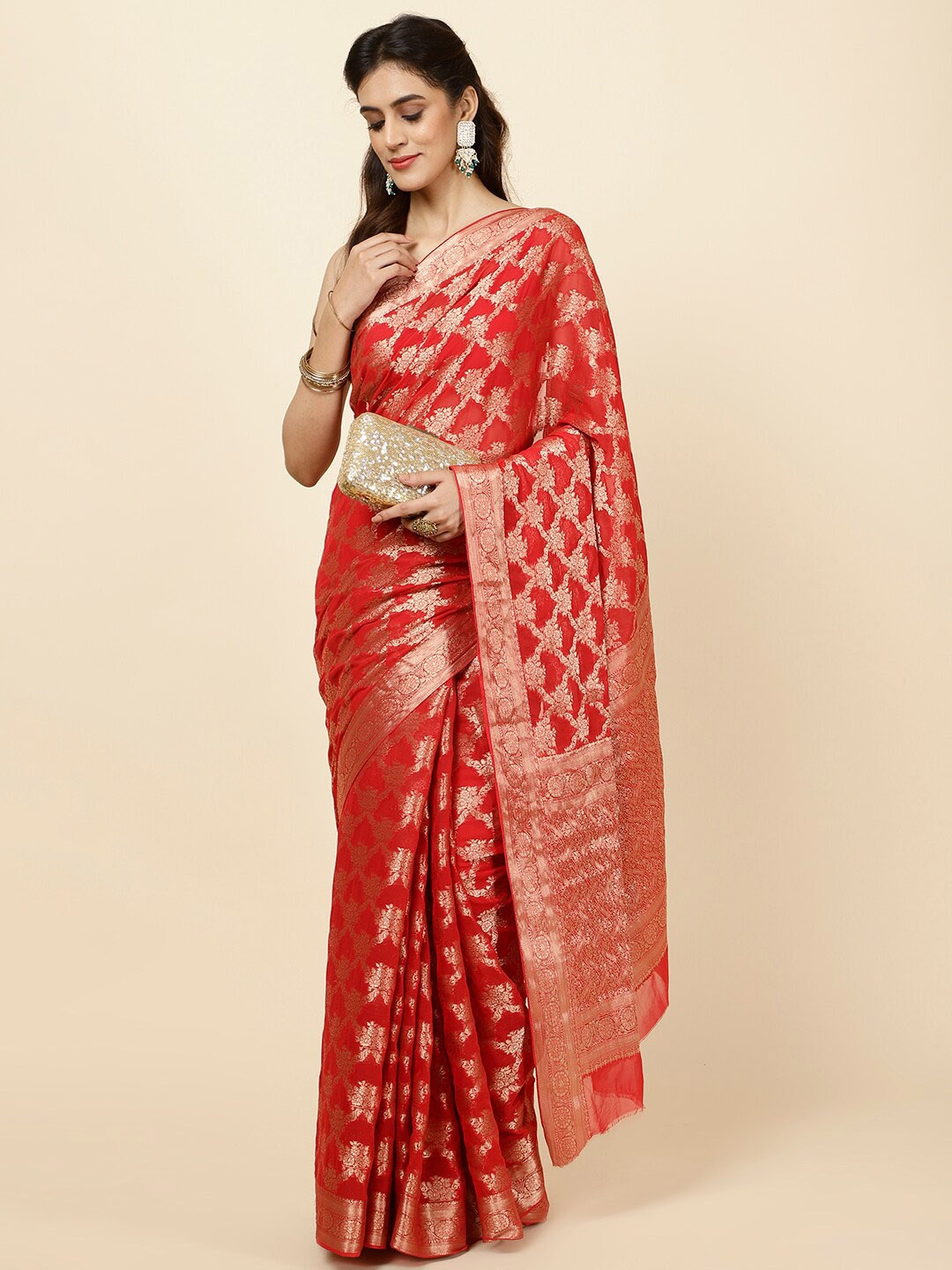 

Meena Bazaar Woven Design Art Silk Saree, Red
