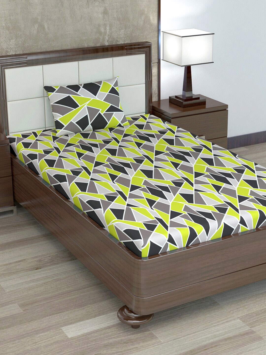 

Divine Casa Emerald Green Abstract Cotton 144 TC Single Bedsheet with 1 Pillow Cover
