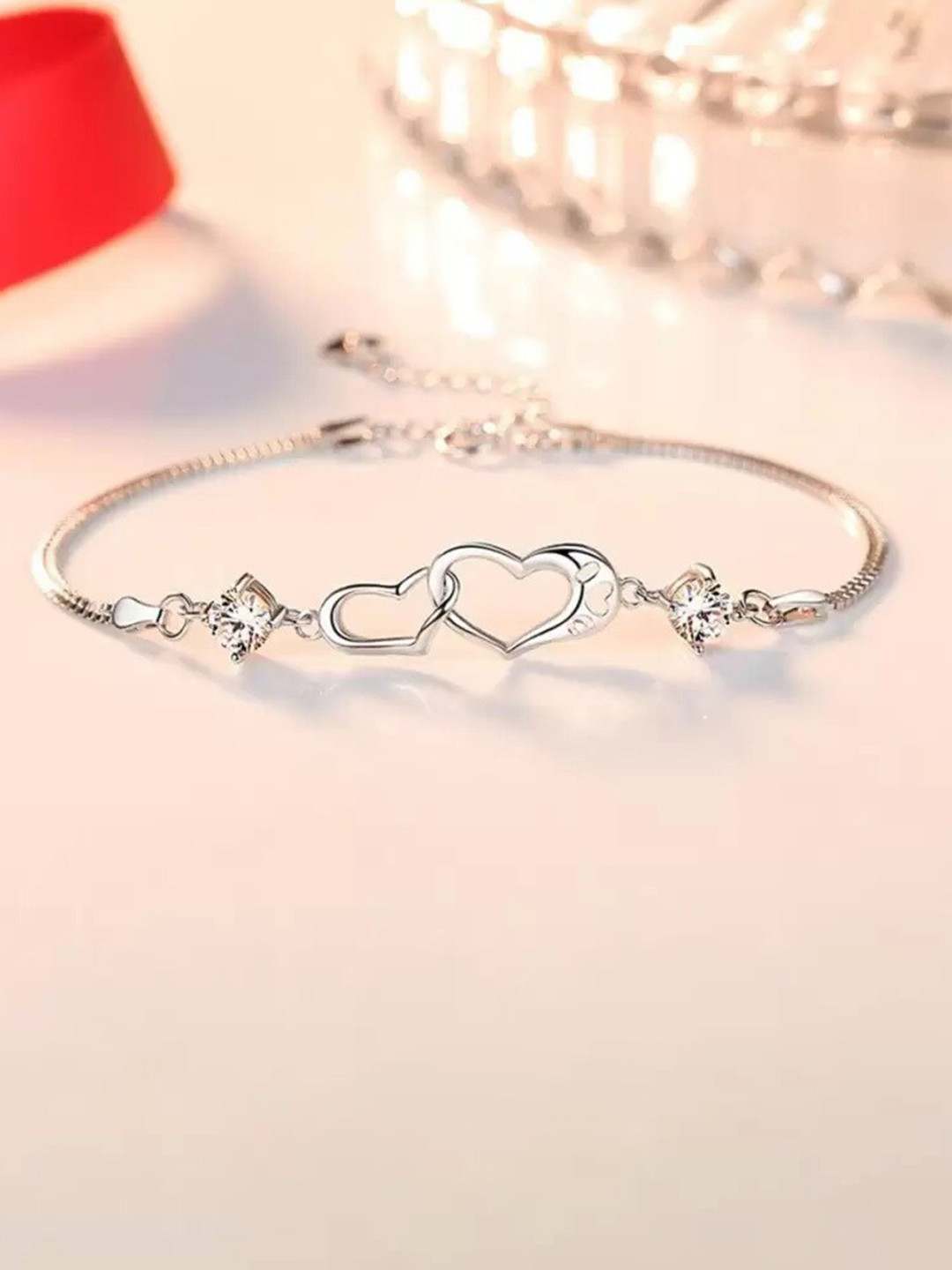 

MYKI Women Silver-Plated Stainless Steel Cubic Zirconia Studded Link Bracelet
