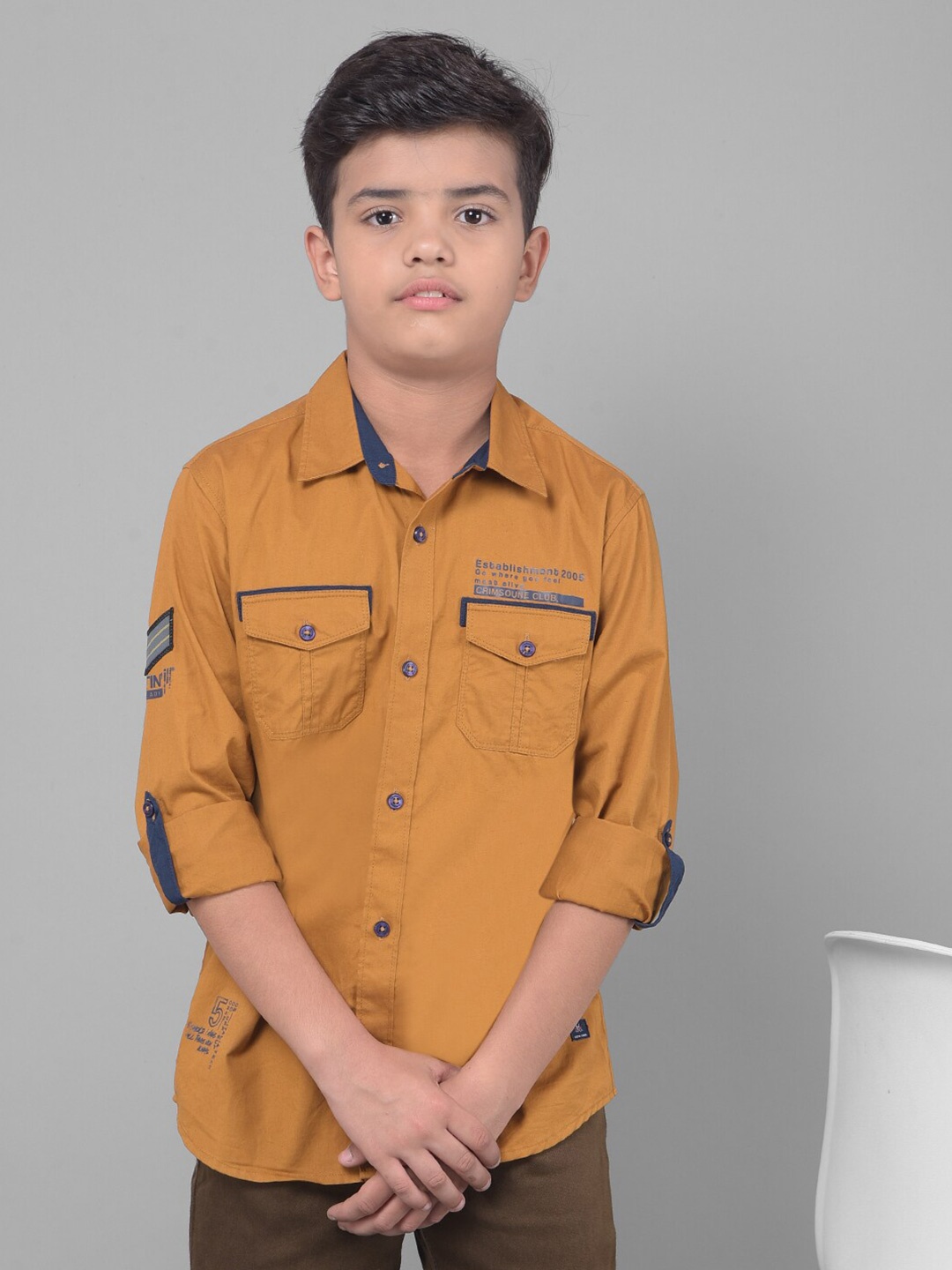 

Crimsoune Club Boys Slim Fit Pure Cotton Casual Shirt, Mustard