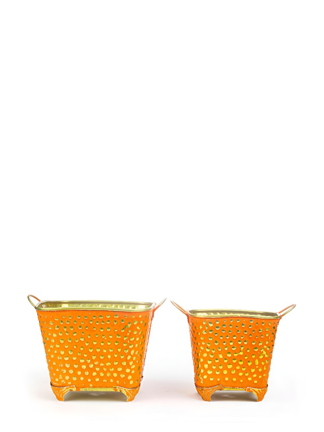 

Homspurts Orange Color & Gold Toned 2 Pieces Textured Metal Planters