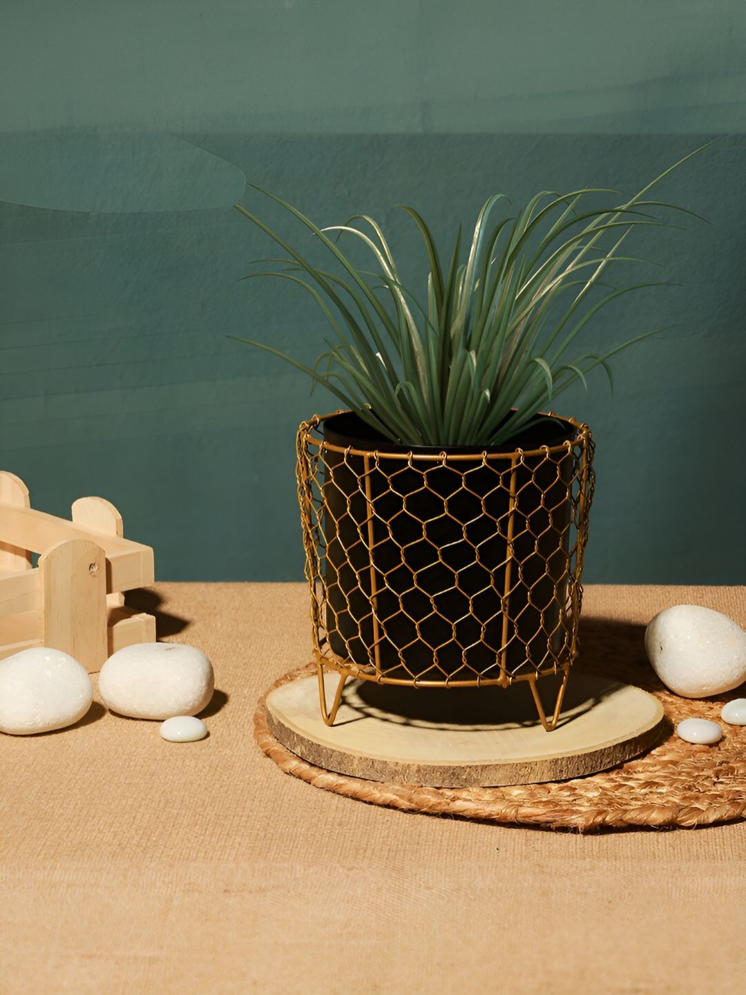 

Homspurts Black & Gold Toned Sturdy Metal Planter