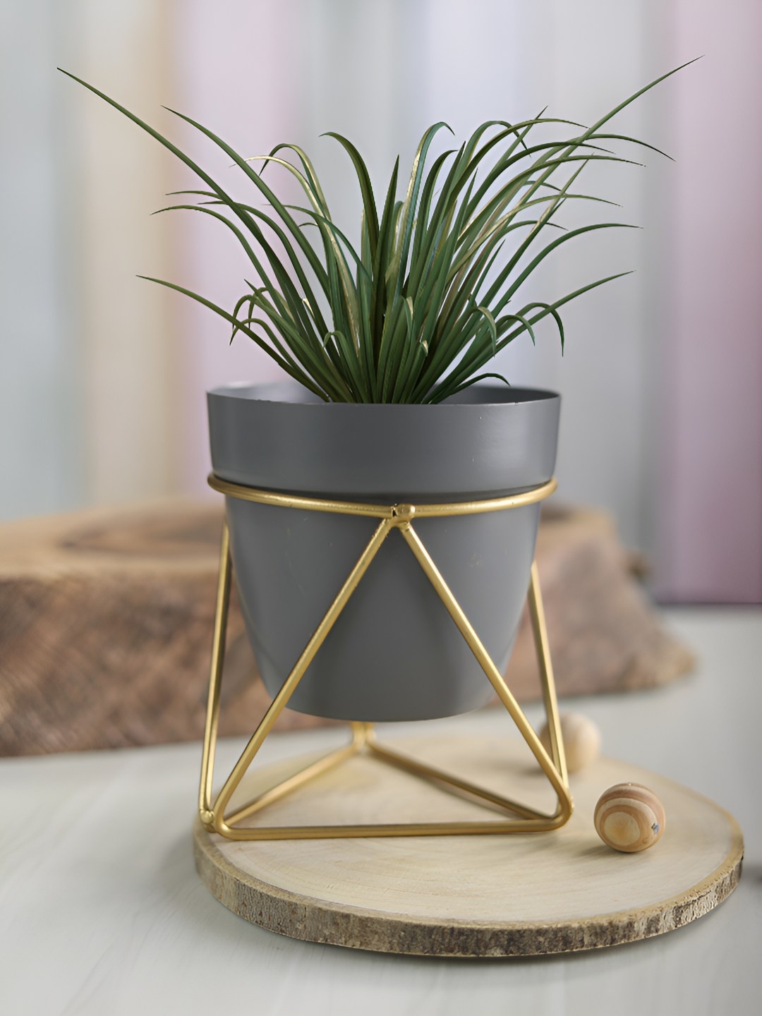 

Homspurts Grey & Gold Toned Metal Sturdy Planter