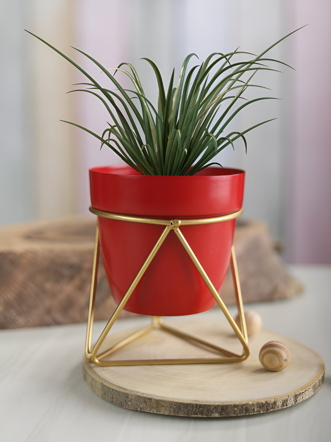 

Homspurts Red & Gold Toned Metal Planter With Stand