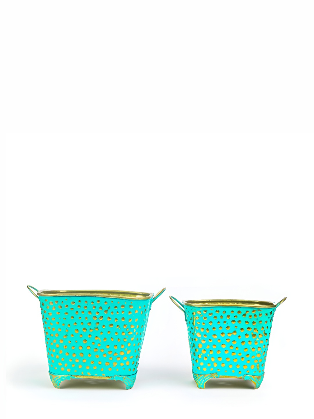 

Homspurts Luxurious Turquoise Blue & Gold toned 2 Pieces Textured Metal Planters