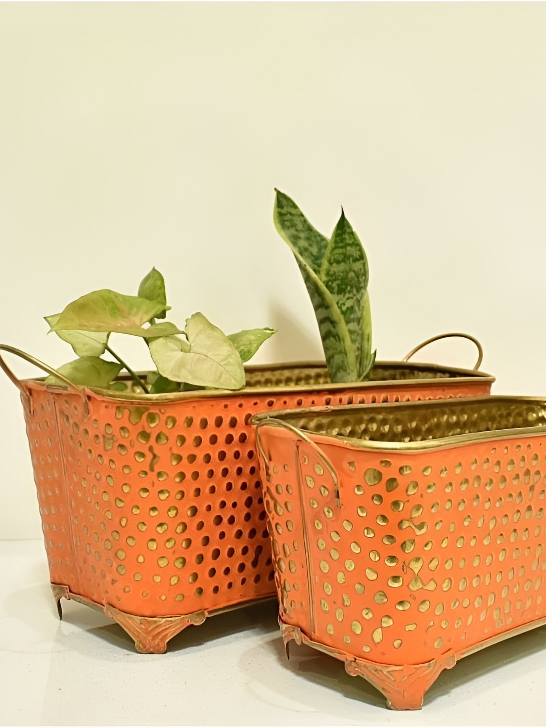 

Homspurts Luxurious Orange 2 Pieces Textured Planters