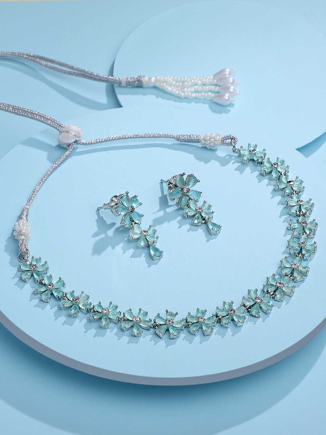 

ASMITTA JEWELLERY Rhodium-Plated Cubic Zirconia-Studded Jewellery Set, Silver