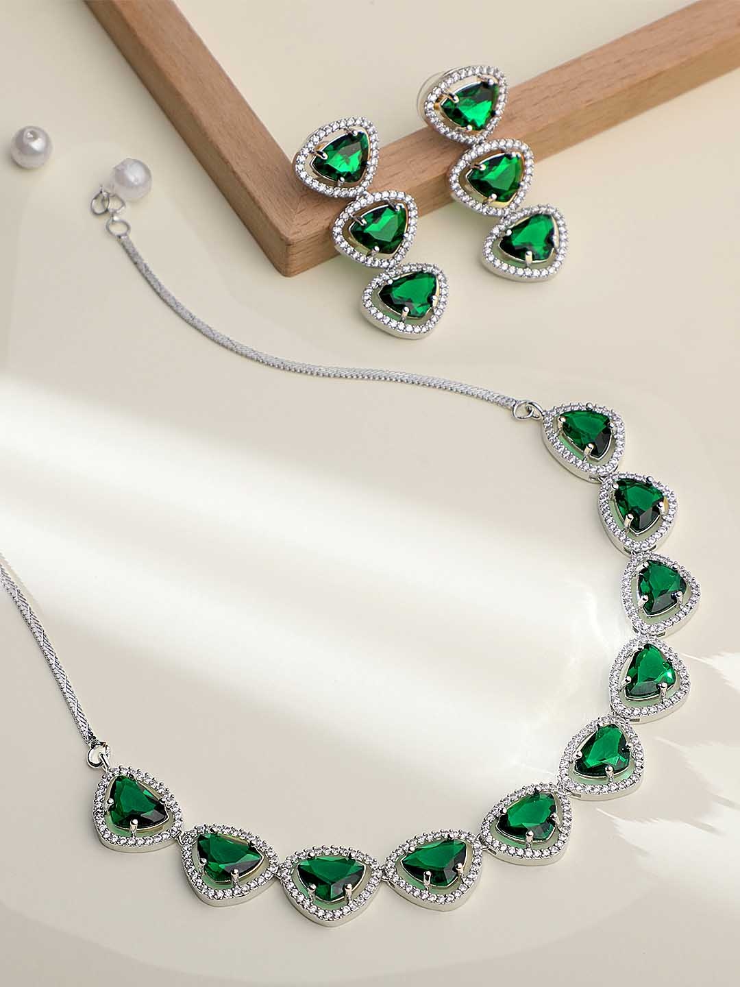 

ASMITTA JEWELLERY Rhodium-Plated Cubic Zircon-Studded Jewellery Set, Silver