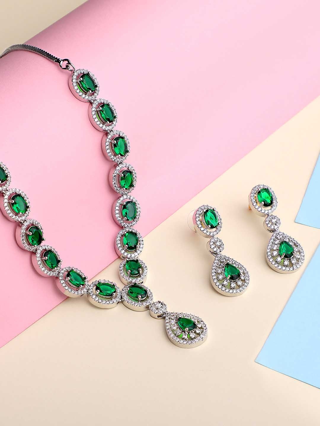 

ASMITTA JEWELLERY Rhodium-Plated Cubic Zirconia-Studded Jewellery Set, Silver