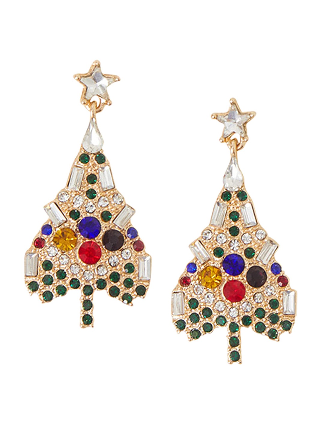 

Accessorize Stone Studded Teardrop Shaped Drop Earrings, Gold