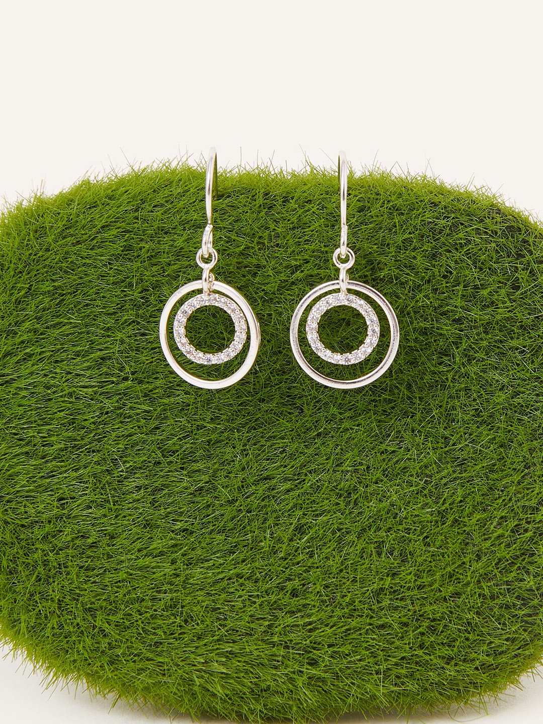 

Accessorize Silver-Plated Stone-Studded Sterling Silver Circular Drop Earrings