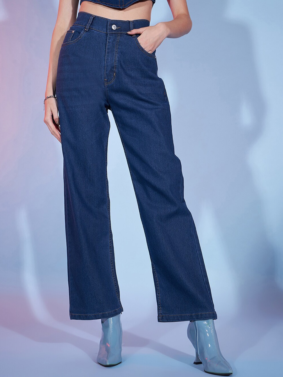 

DressBerry Women Blue Original Straight Fit Clean Look High-Rise Jeans