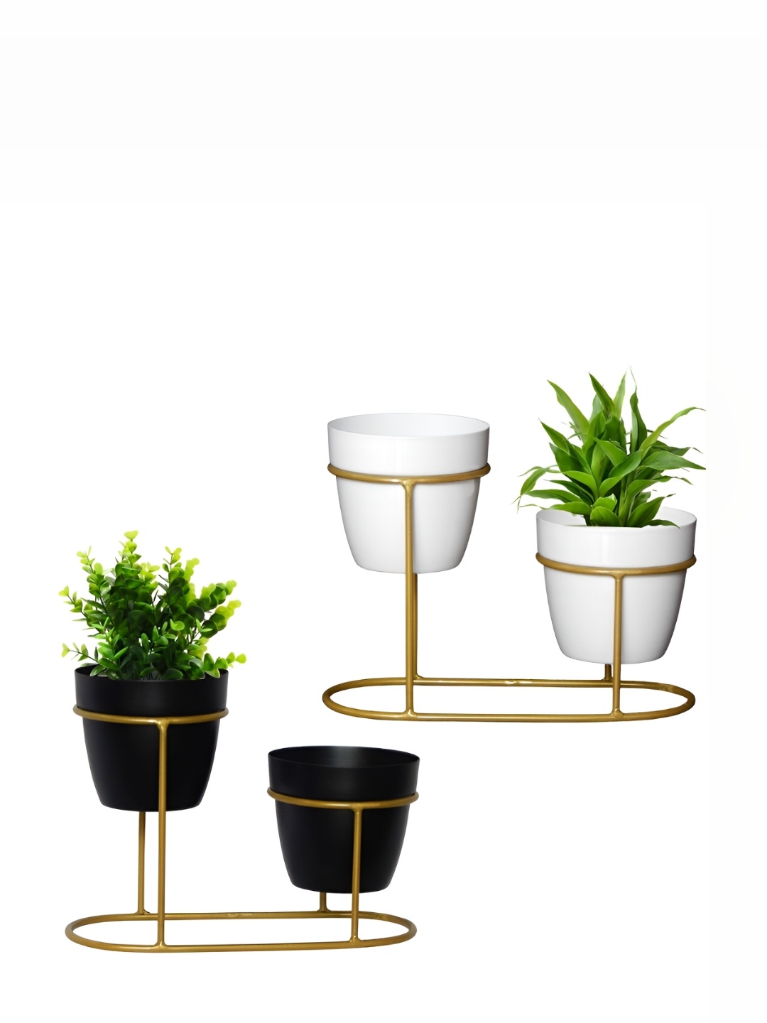 

ECOFYND 2Pieces Black & White Solid Metal Planters With Stand