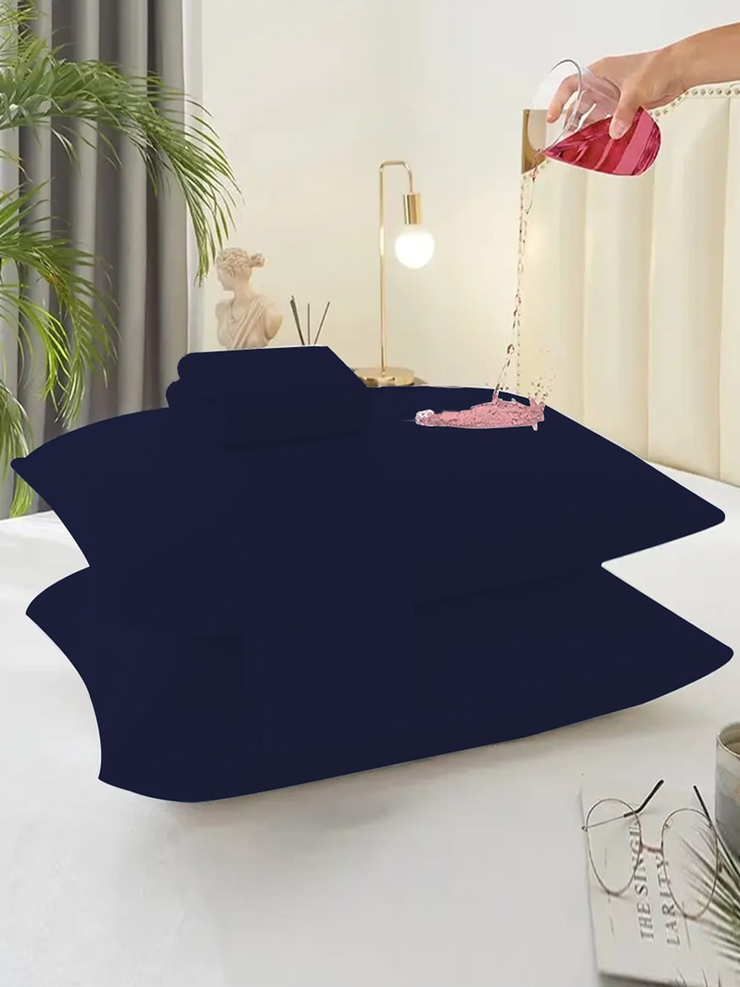 

Adbeni Navy Blue Waterproof Terry Cartridge Cotton Pillow Protector