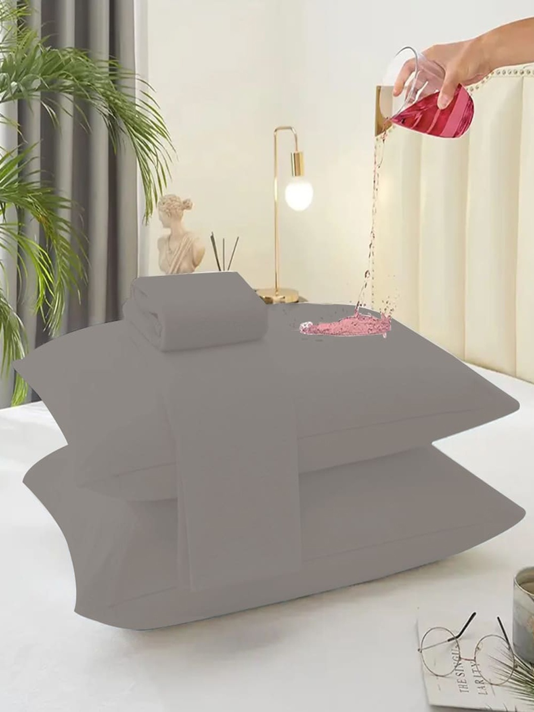 

Adbeni Grey Waterproof Terry Cartridge Cotton Pillow Protector