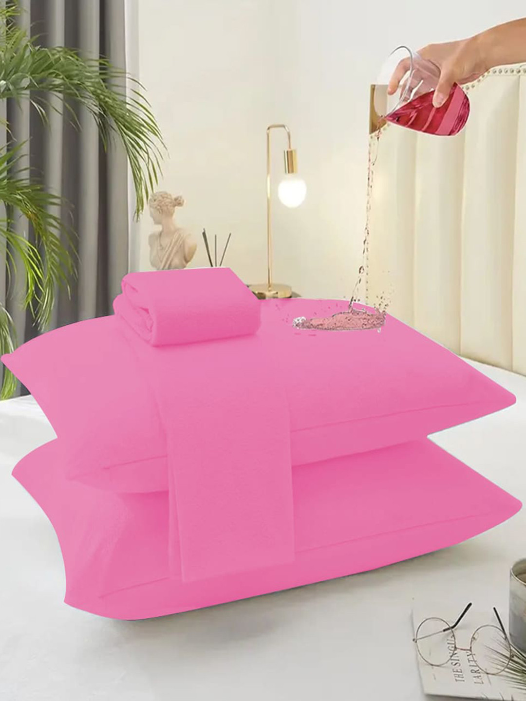

Adbeni Pink Waterproof Terry Cartridge Cotton Pillow Protector