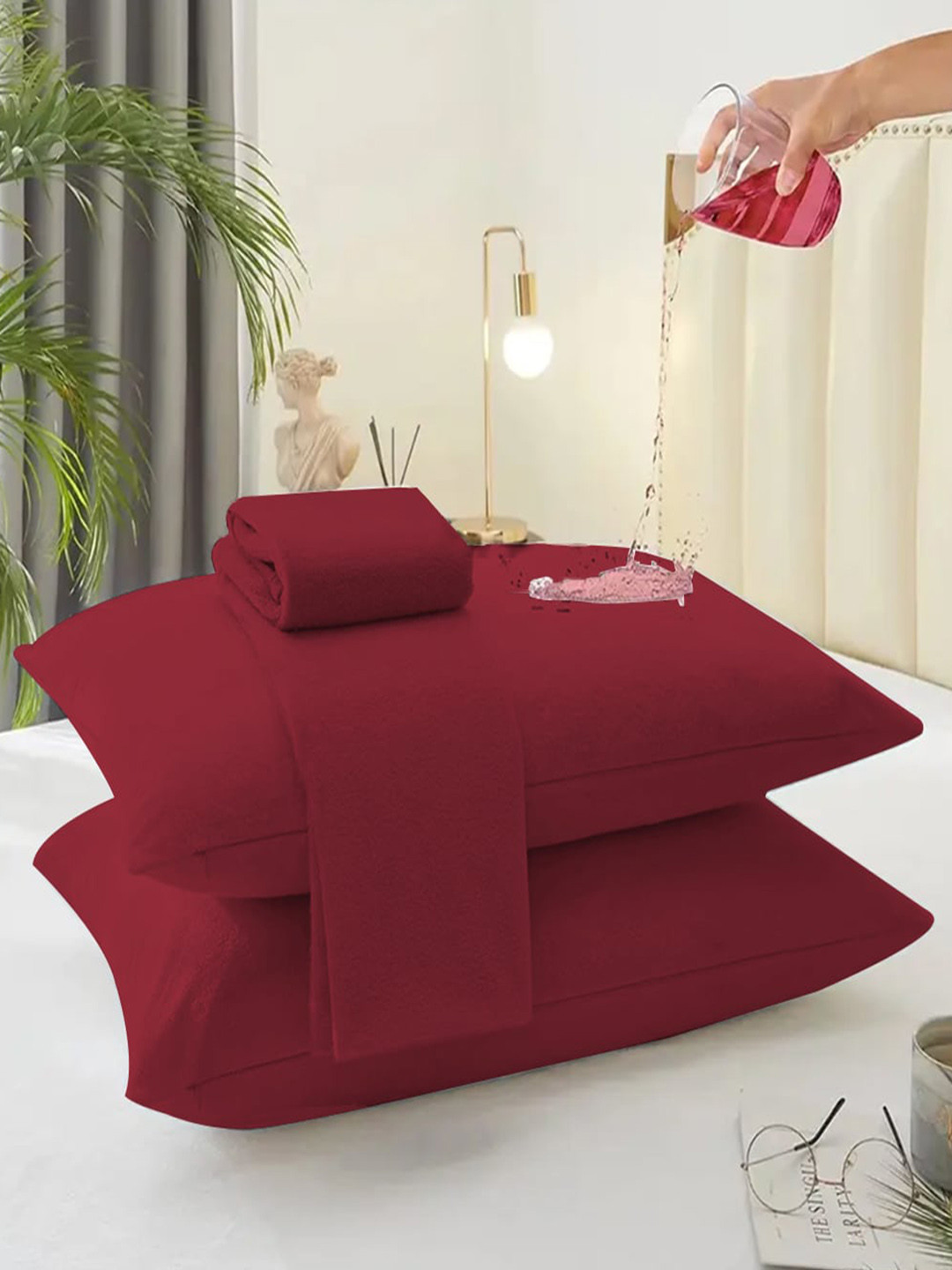 

Adbeni Maroon Waterproof Terry Cartridge Cotton Pillow Protector