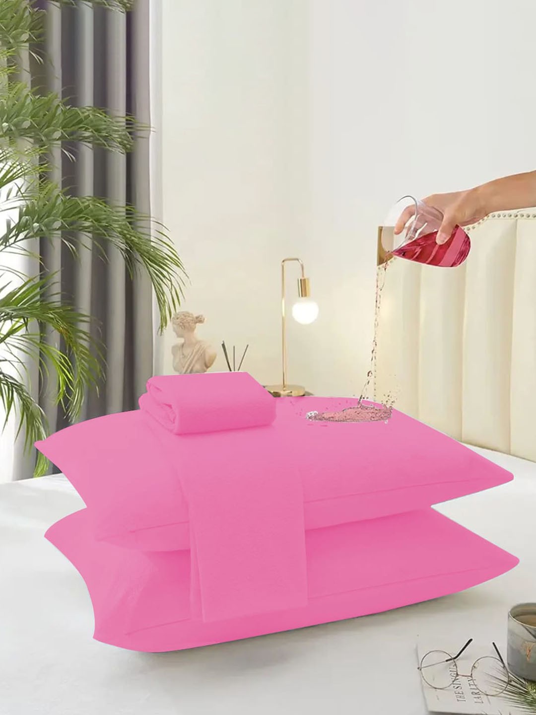 

Adbeni Pink Waterproof Terry Cartridge Cotton Pillow Protector