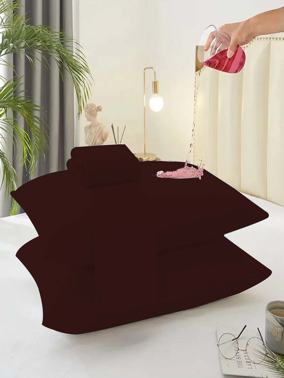 

Adbeni Coffee Brown Waterproof Terry Cartridge Cotton Pillow Protector