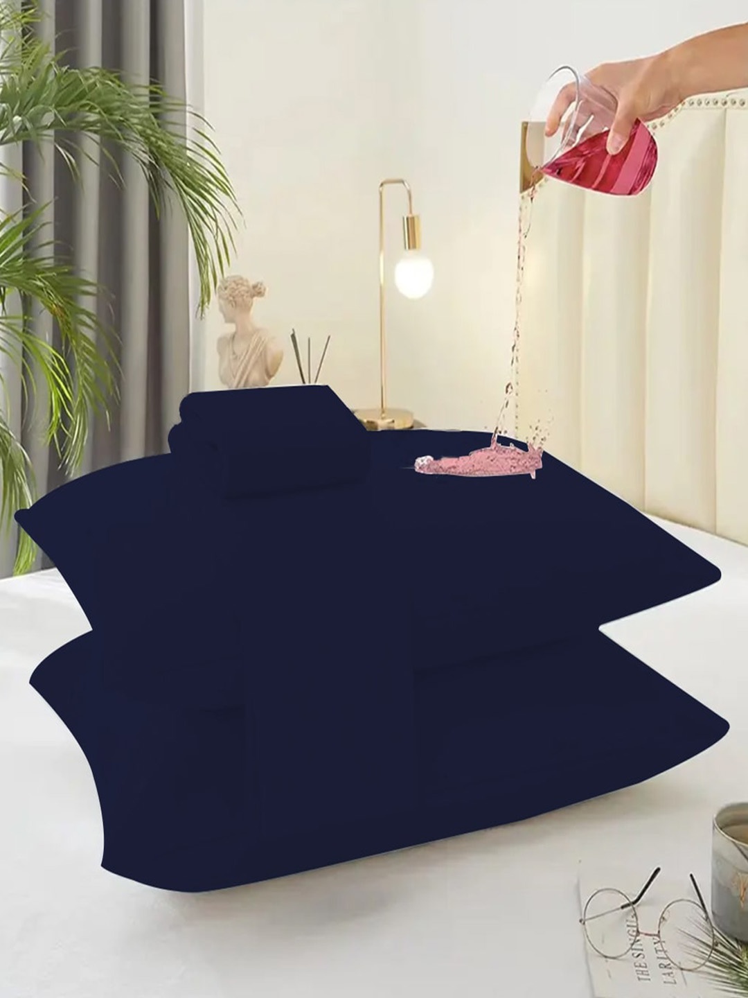 

Adbeni Navy Blue Waterproof Terry Cartridge Cotton Pillow Protector