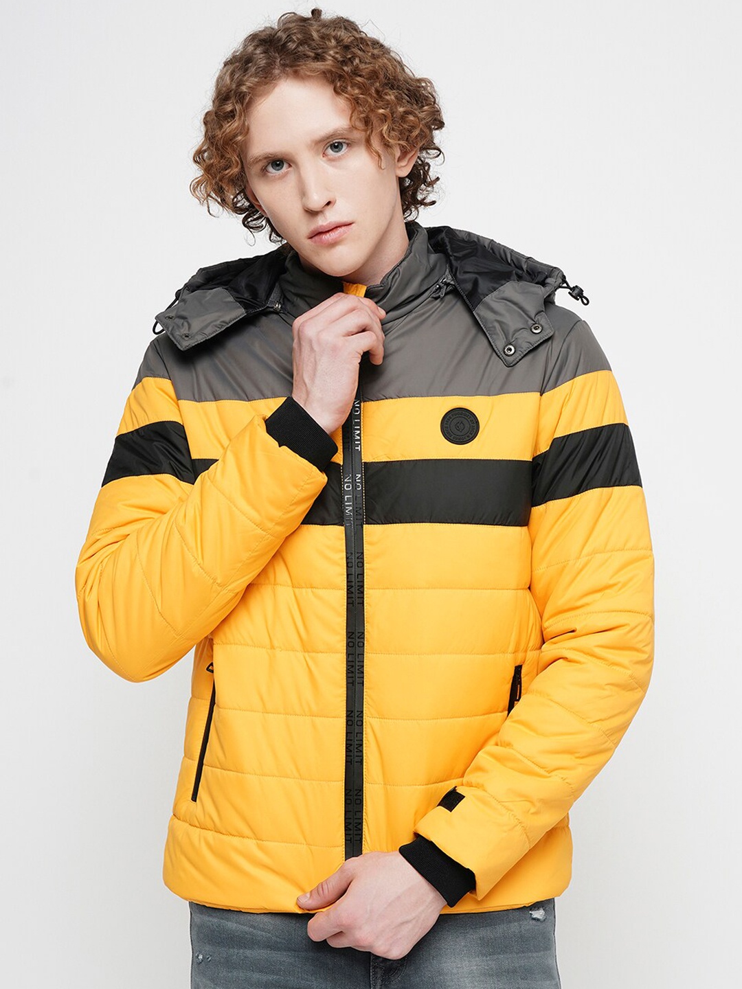 

Jack & Jones Colourblocked Hooded Puffer Jacket, Yellow