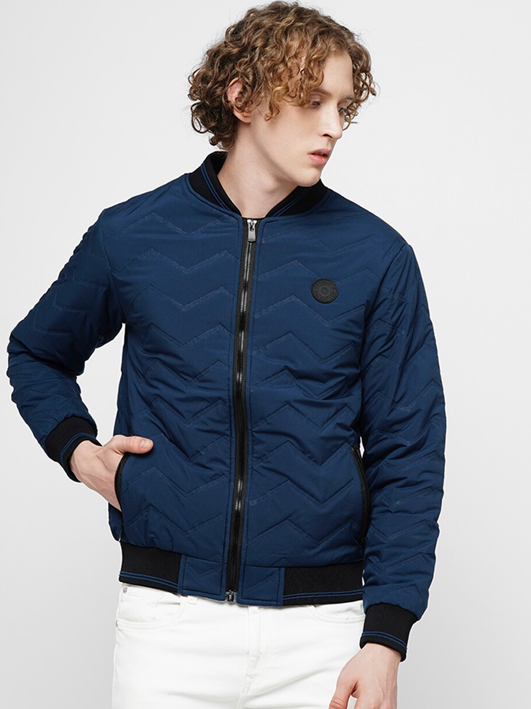 

Jack & Jones Stand Collar Quilted Jacket With Zip Detail, Blue