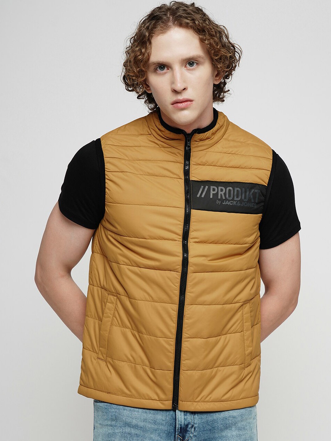 

Jack & Jones Typography Printed Stand Collar Puffer Jacket With Zip Detail, Brown