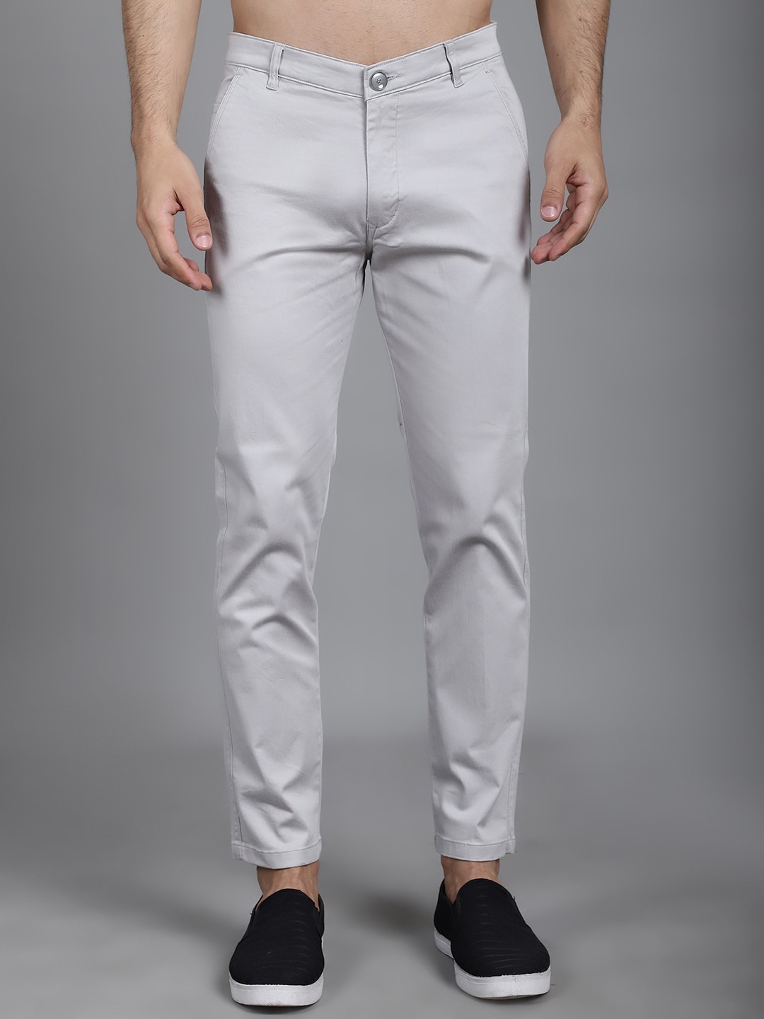 

JAINISH Men Relaxed Tapered Fit Easy Wash Pure Cotton Chinos Trousers, Grey