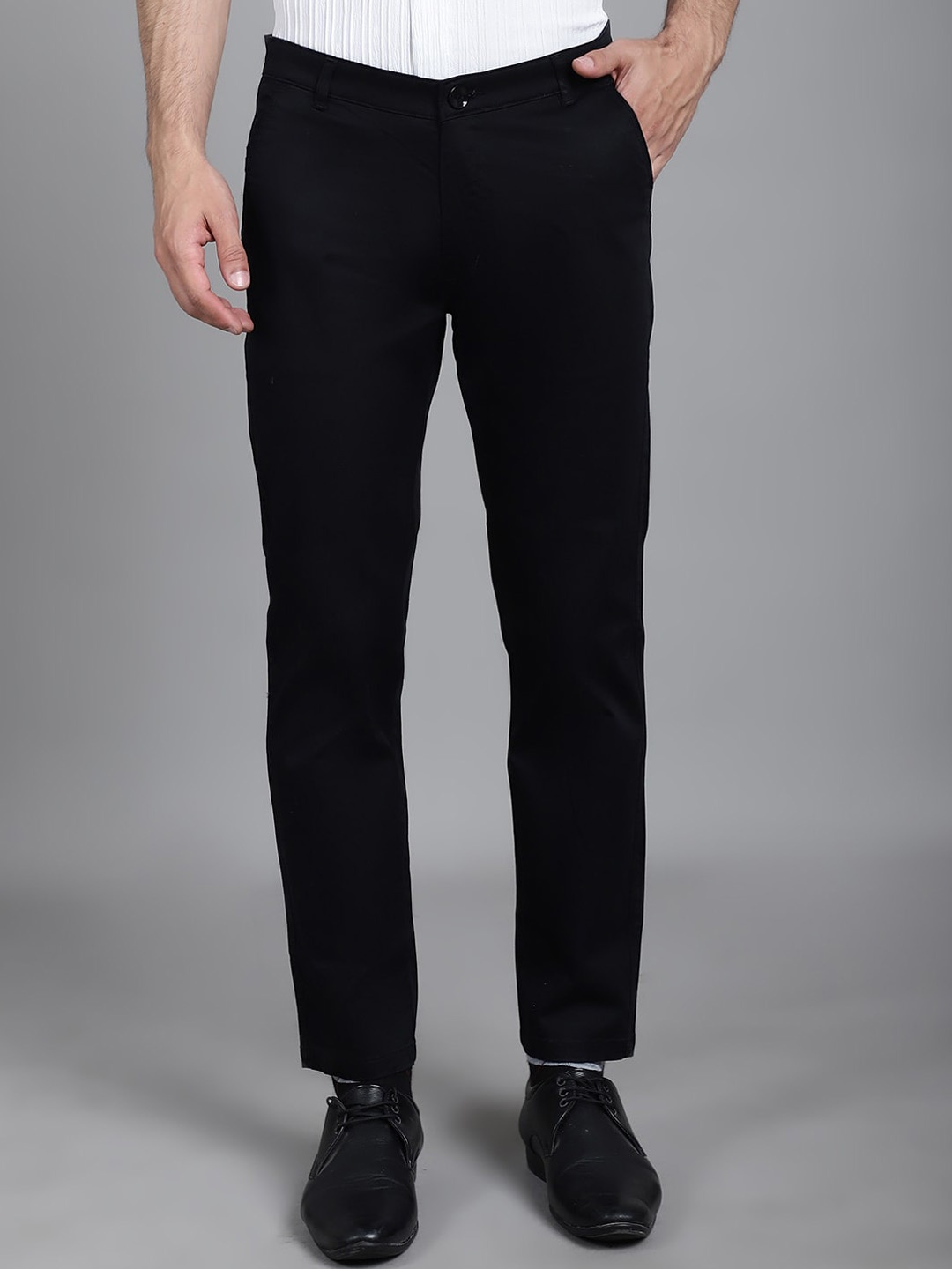 

JAINISH Men Relaxed Tapered Fit Easy Wash Pure Cotton Formal Trousers, Black