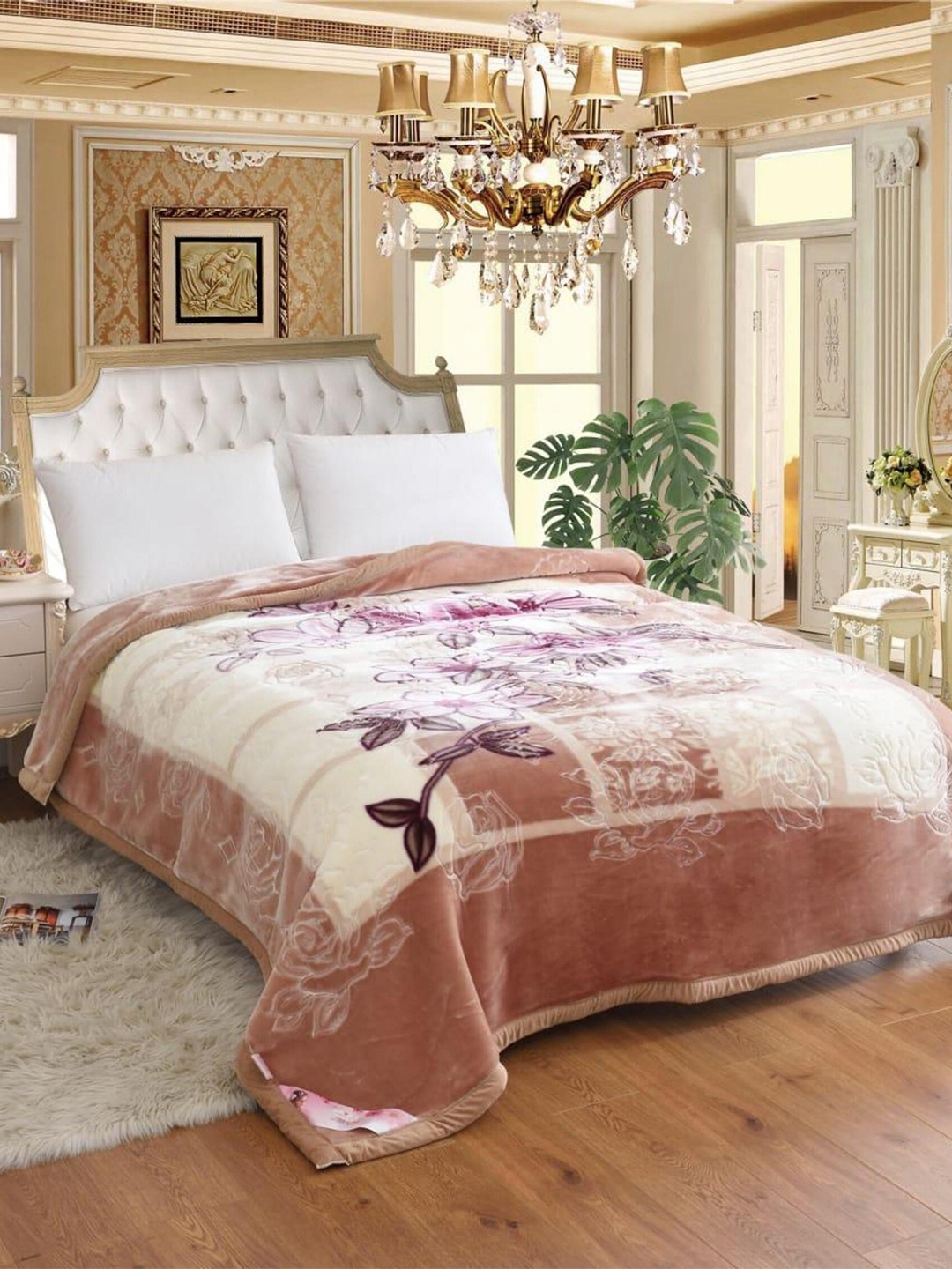 

Signature Signature Club Collection Beige Floral Heavy Winter Double Bed Blanket