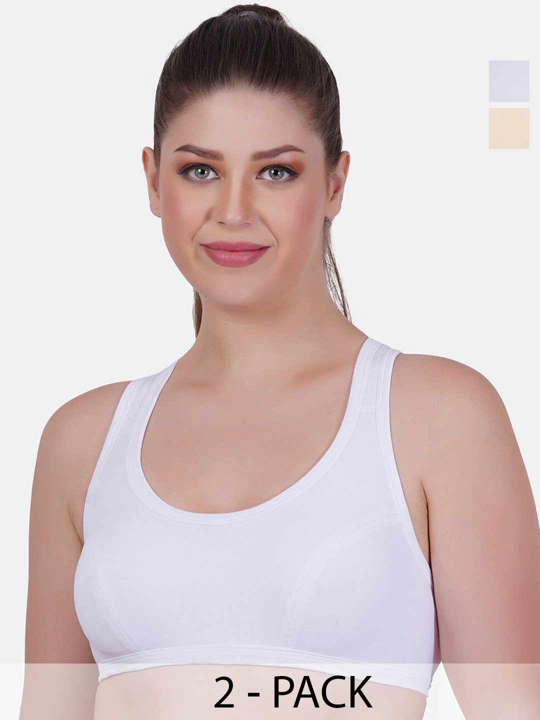 Reveira Pack Of 2 Medium Coverage High Support Dry Fit Workout Bra With All Day Comfort, White