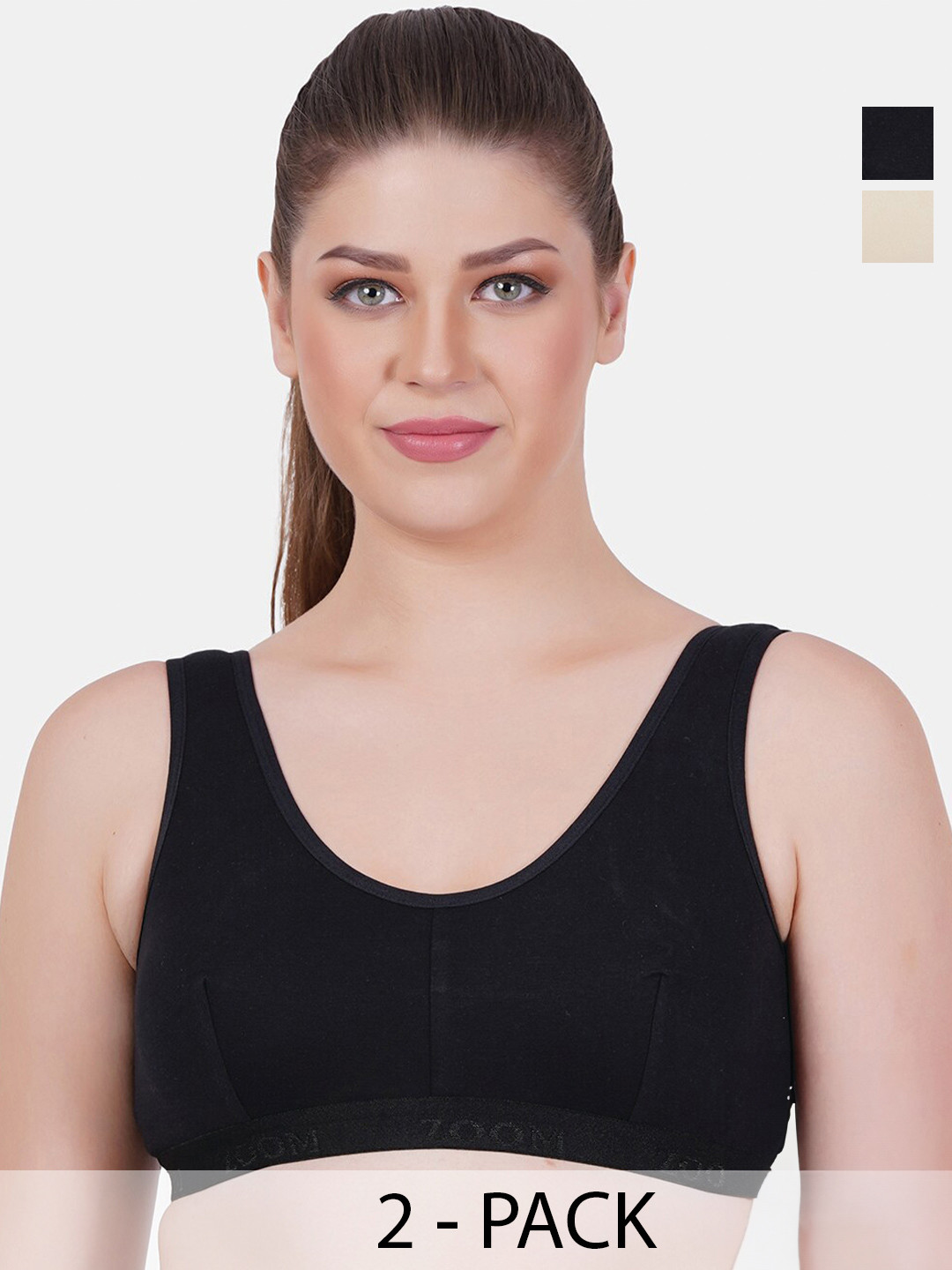 

Reveira Pack Of 2 Dry Fit Workout Bra Medium Coverage Non Padded Seamless High Support, Black