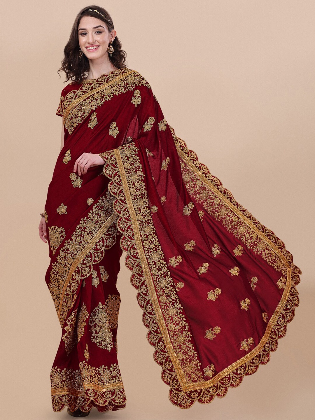 

KALINI Ethnic Motifs Embroidered Saree, Maroon